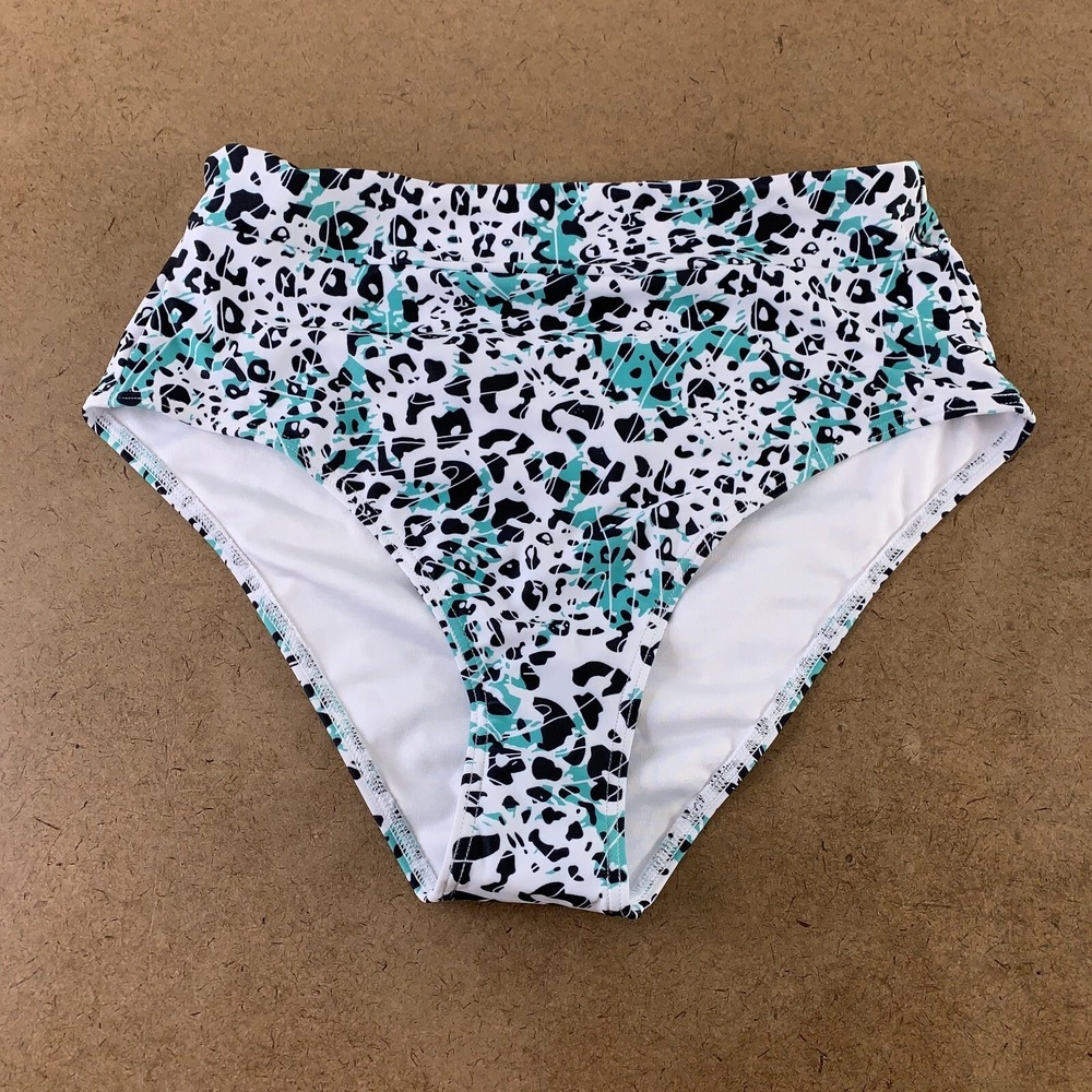 Avanova Women's Size Medium Green Leopard Print High Cut Bikini Swim Bottom New